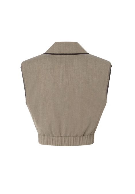 Gilet Pinko donna 104755 A2BQ Guardami beige corto con rever ed elastico PINKO | Gilet | 104755 A2BQL67